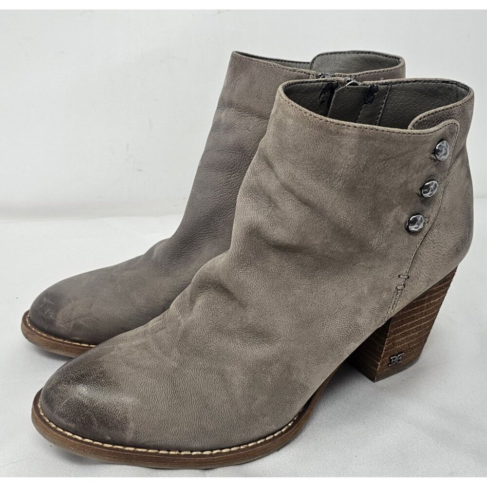 Sam Edelman Mariella Soft Leather Booties Gray Taupe Ankle Zip Up Size 7M